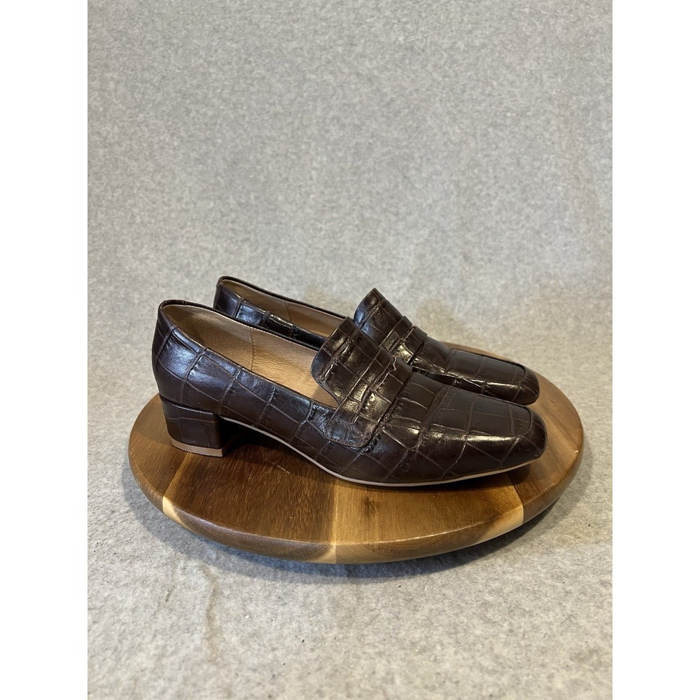 Anthropolgie heels womens 8 croc Brown/maroon block loafer suqare toe